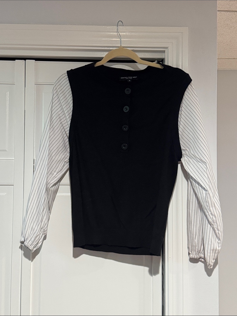 Central Park West sweater/shirt with White Striped sleeves. Like new!  Medium